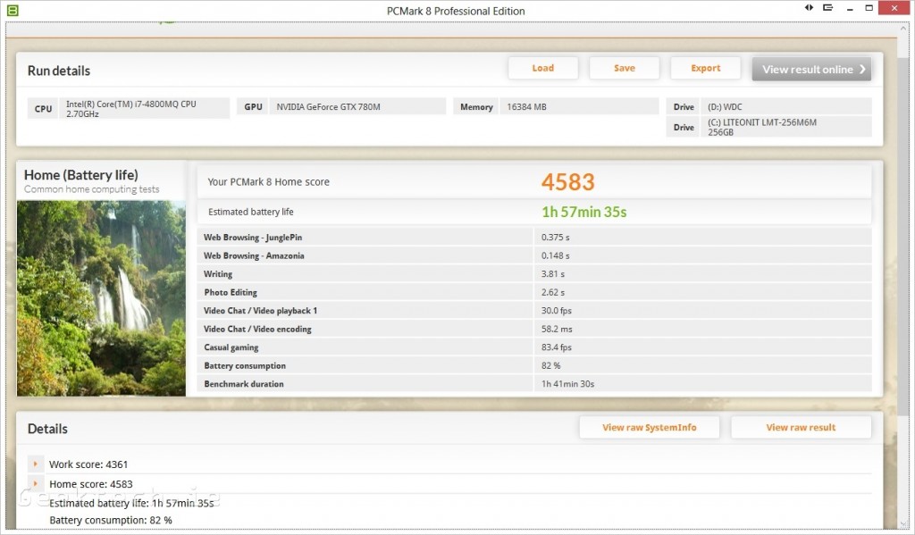 Alienware 17  PC Mark 8 battery benchmark Optimus off